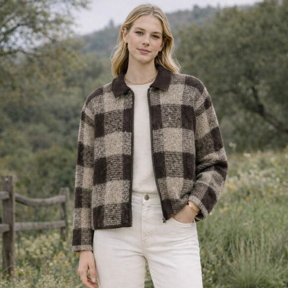 Paul Harris Design Jackets & Blazers - Vintage Paul Harris Mohair Check Zipper Sweater Jacket Size Medium